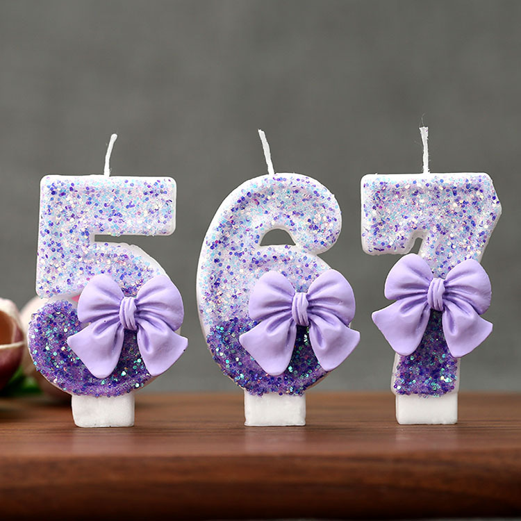 Candle Supplies Free Shipping - Креативная блестящая градиентная фиолетовая свеча-цифра 0-9